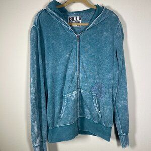 Billabong Women's Y2K Teal Green Zip Up Hoodie Factory Faded Grunge Size XL